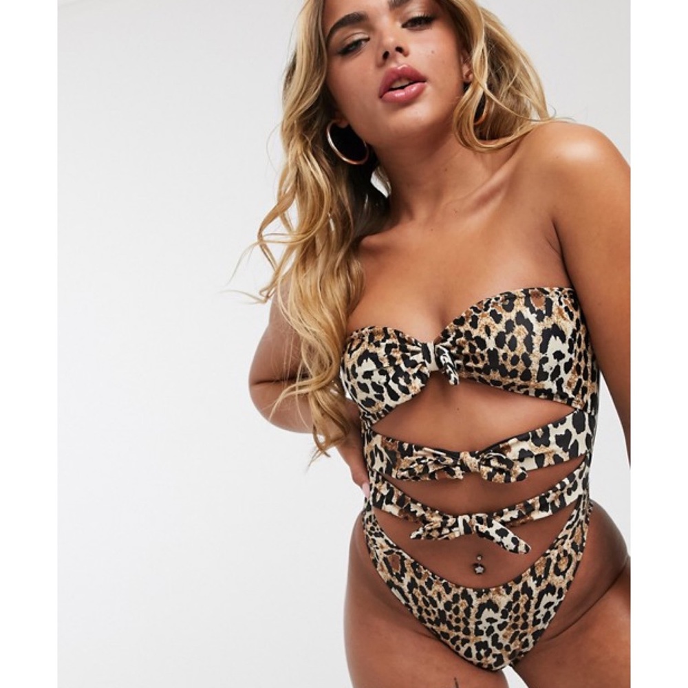 Missguided | Leopard Triple Bow Front Swimsuit